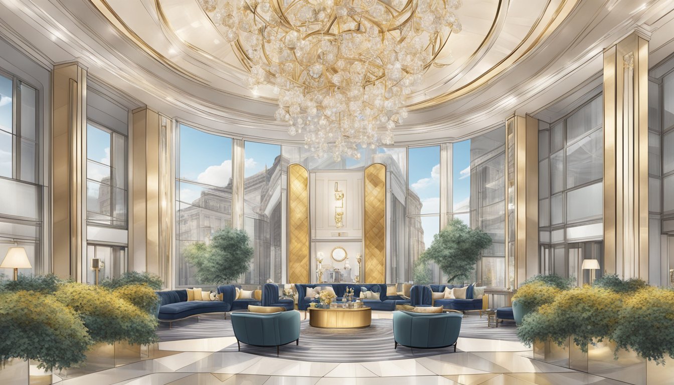 The scene features iconic luxury brand logos of LVMH Group, symbolizing global influence and market leadership