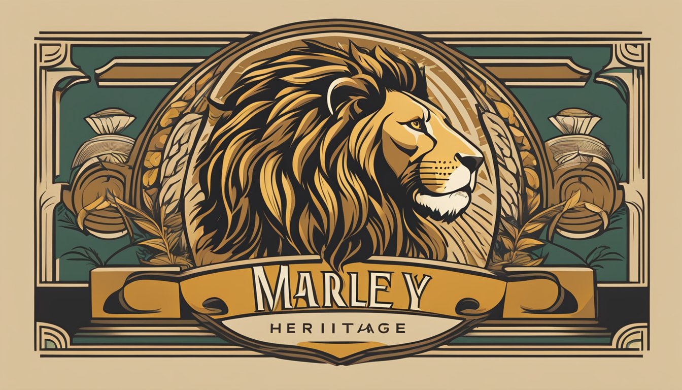 The Marley Brand Heritage logo, featuring a bold font and a stylized lion emblem, stands proudly against a background of earthy, natural tones