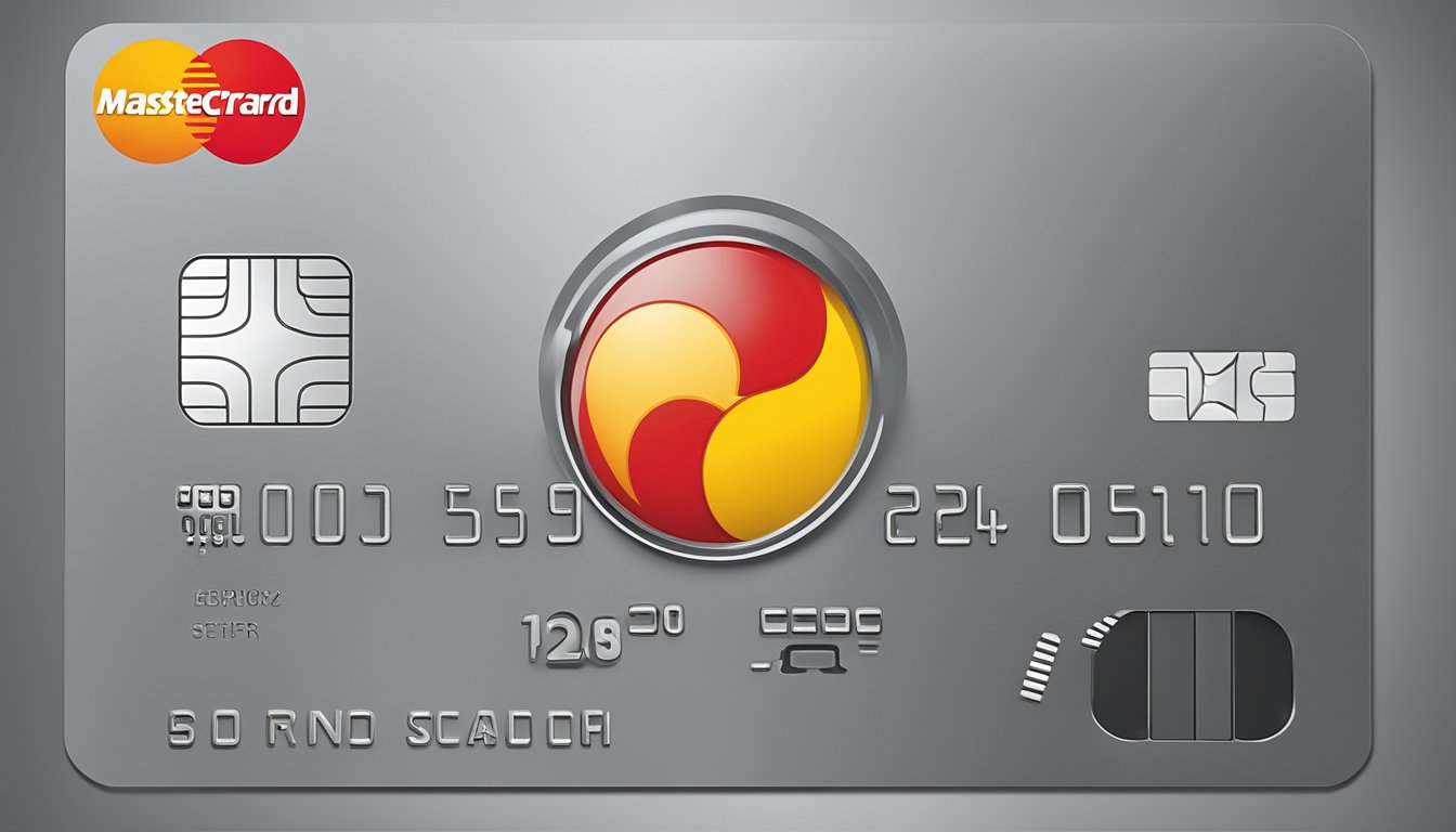 A red and yellow Mastercard logo displayed prominently on a sleek, modern credit card
