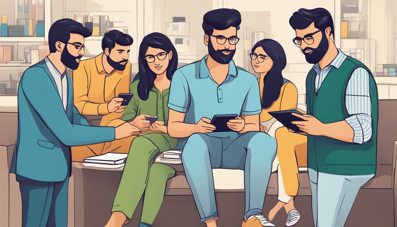 Customers in Pakistan reviewing mobile brands, analyzing features, and sharing insights