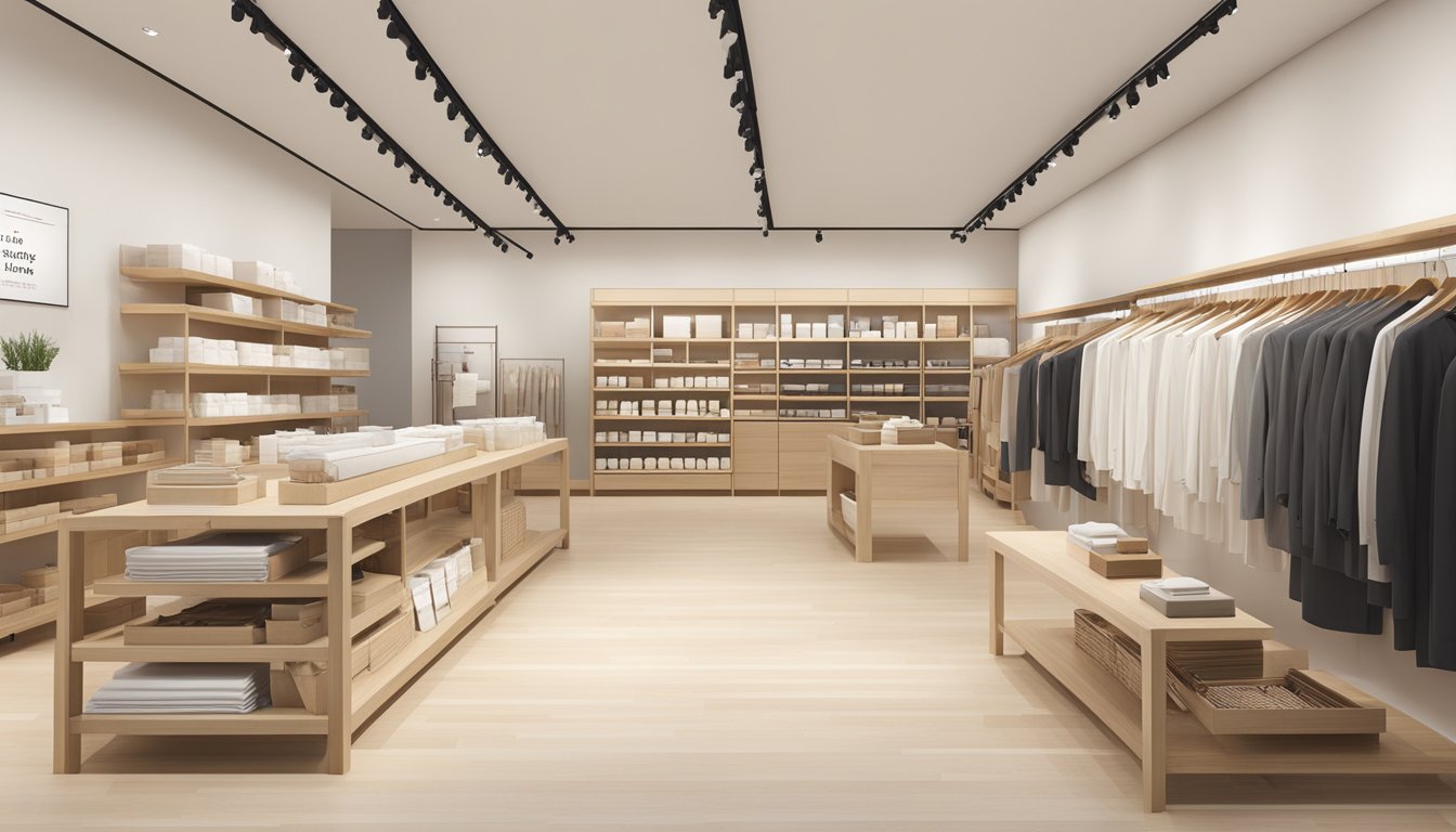 Muji brand strategy: Clean, minimalist store layout. Neutral color palette. Simple, functional products on display. Customer-centric signage and information