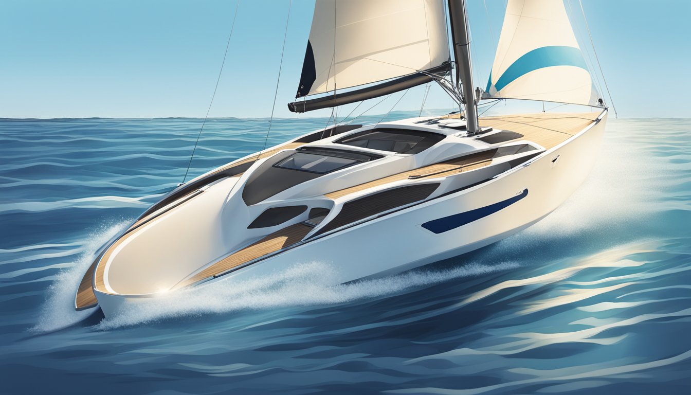 The Nautica logo adorns a sleek sailboat, gliding across a calm ocean under a clear blue sky
