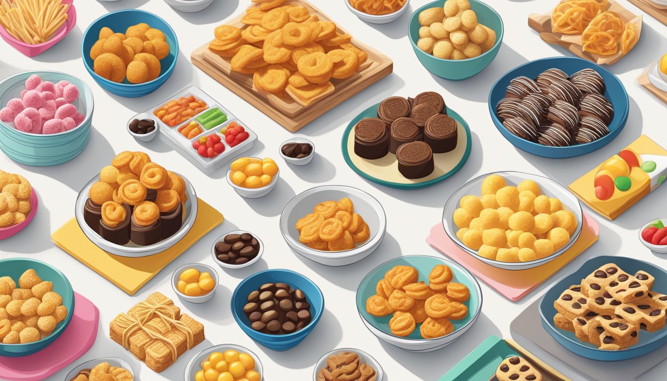 A colorful display of Signature Snack Delights, featuring various Korean treats arranged on a clean, modern tabletop