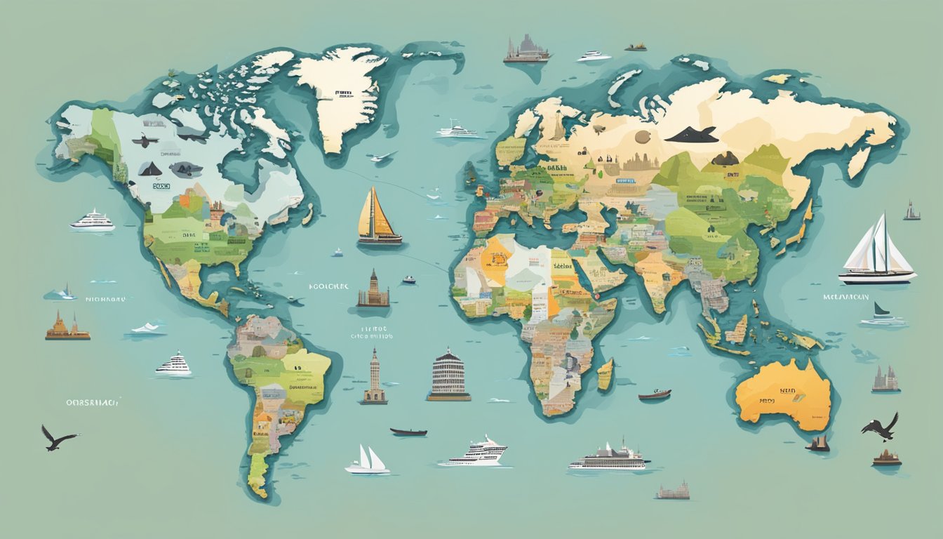 A world map with Osprey brand logos in major cities and landmarks
