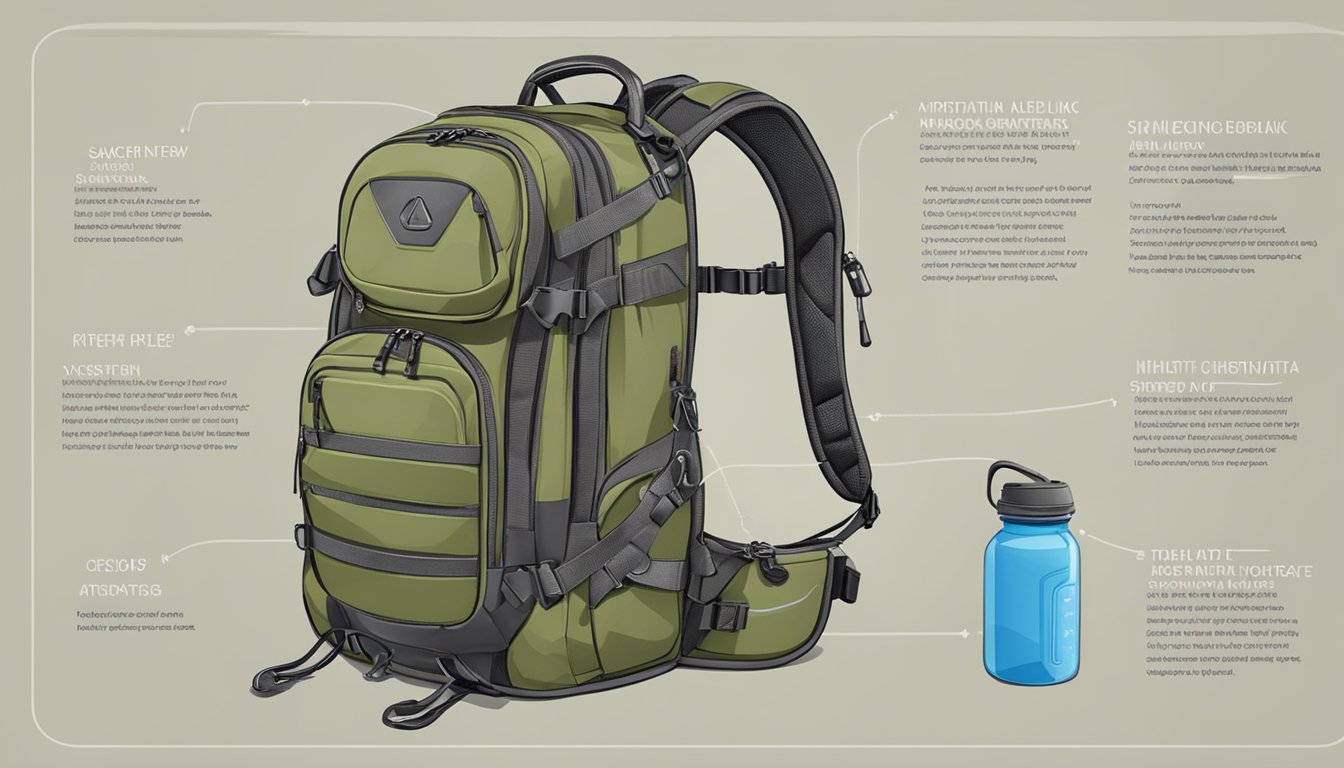 A rugged outdoor backpack with multiple pockets, built-in hydration system, and durable, weather-resistant materials