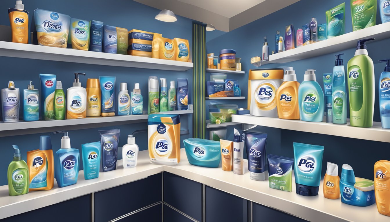 A display of P&G shaving brands, showcasing a variety of high-quality products in a well-lit setting