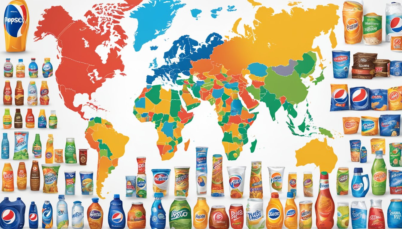 PepsiCo's global presence shown through various branded products across continents
