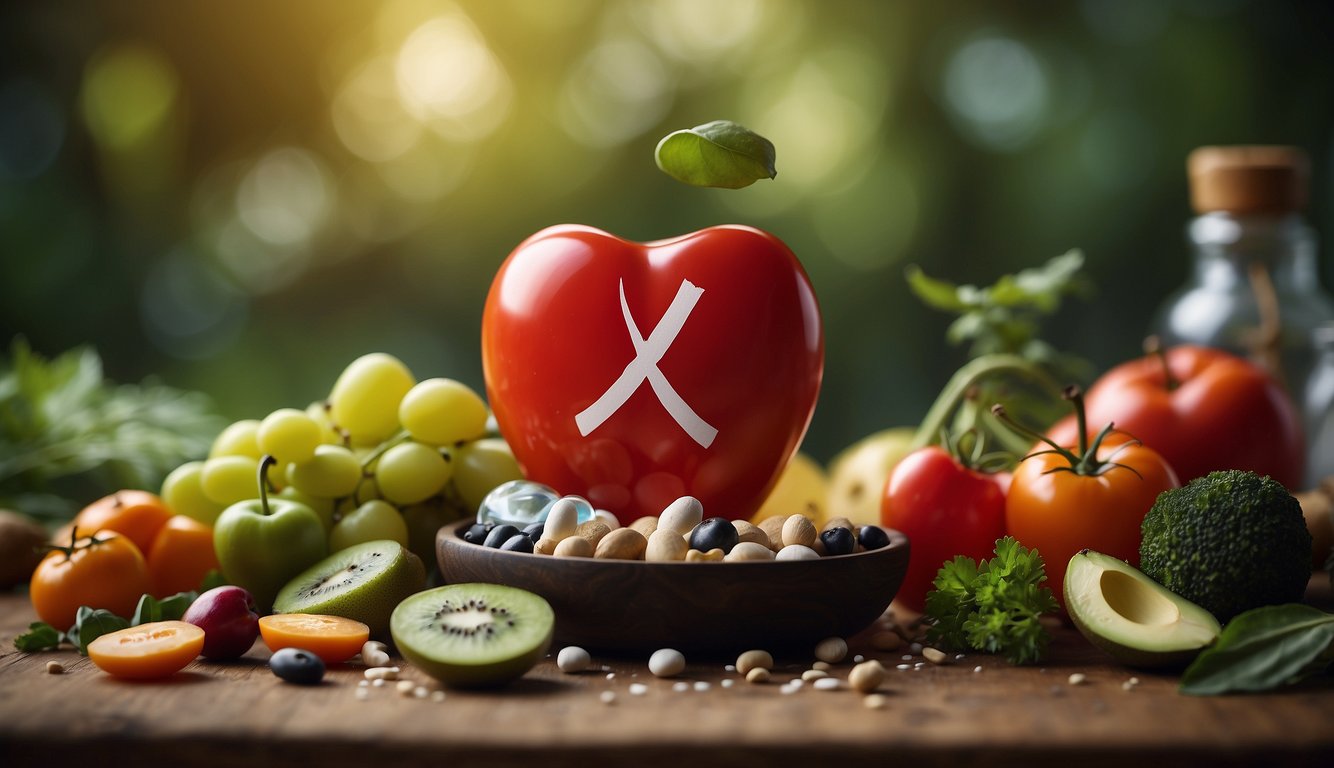 A healthy gallbladder surrounded by healthy lifestyle symbols, and a red "X" over unhealthy habits