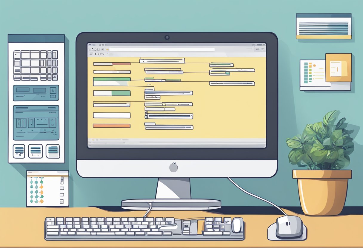 A computer screen displaying simple coding steps with a keyboard and mouse nearby