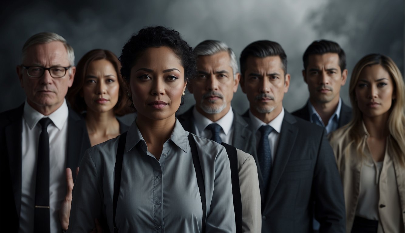 A group of individuals with varied expressions, representing diverse demographics, stand under a dark cloud, symbolizing the risk of hypothyroidism