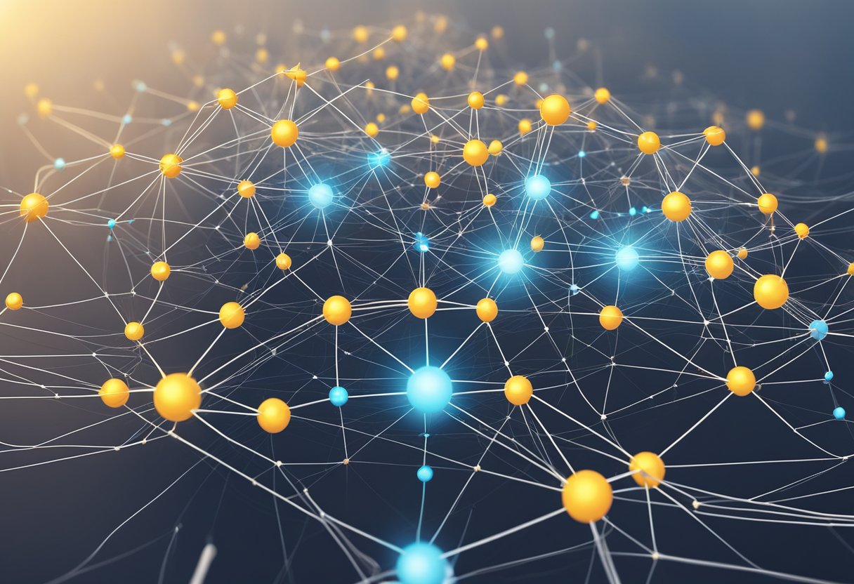 A glowing network of interconnected nodes forms the foundation of NEAR Protocol, radiating with energy and potential