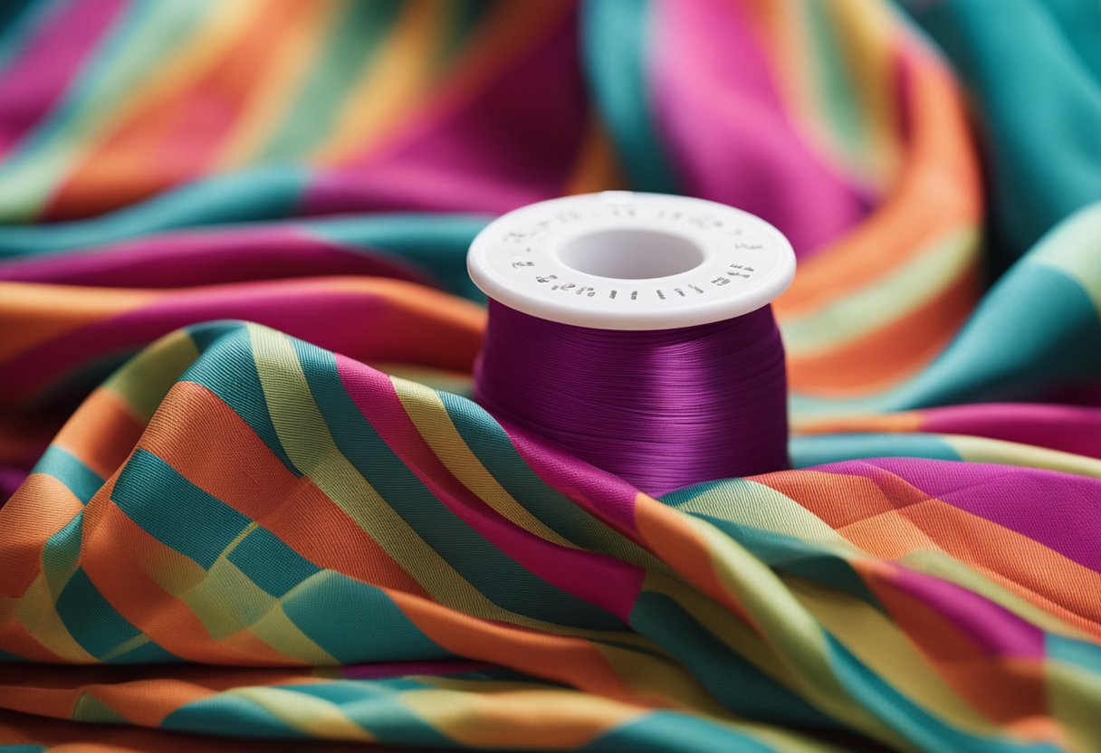 A spool of rayon fabric unfurling, showcasing its smooth texture and vibrant color. A care label with instructions for gentle washing and air drying is visible