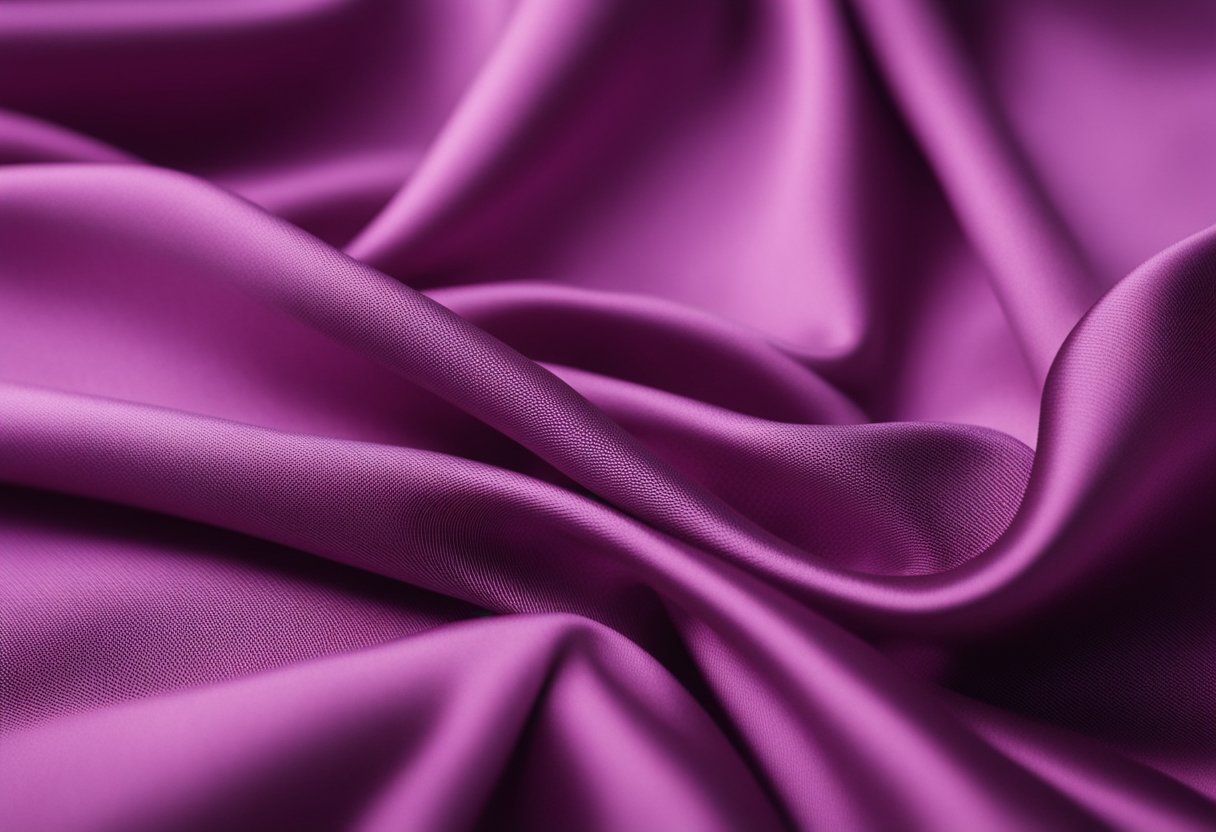 A piece of rayon fabric being compared to other fabrics, showing its texture, drape, and sheen