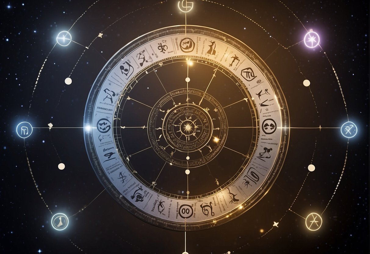 A circle of zodiac symbols with connecting lines, illustrating star sign compatibility and relationship advice