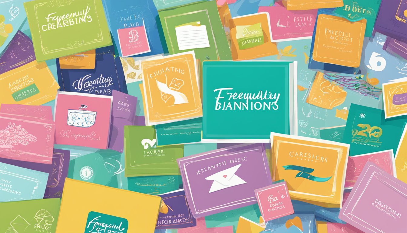 A colorful array of greeting card brands with "Frequently Asked Questions" displayed prominently