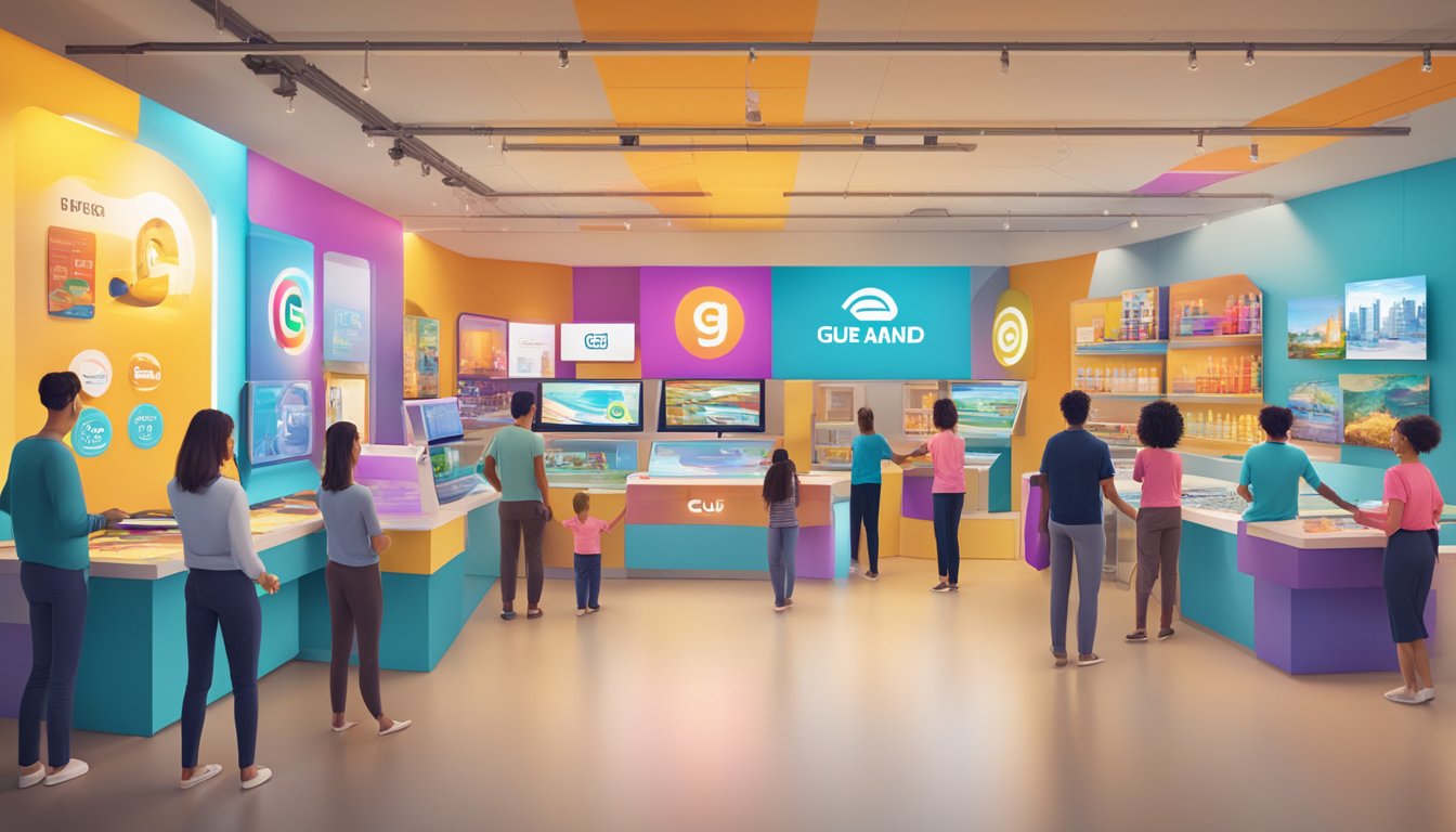 Customers engage with the gu brand through interactive displays, vibrant colors, and engaging product demonstrations