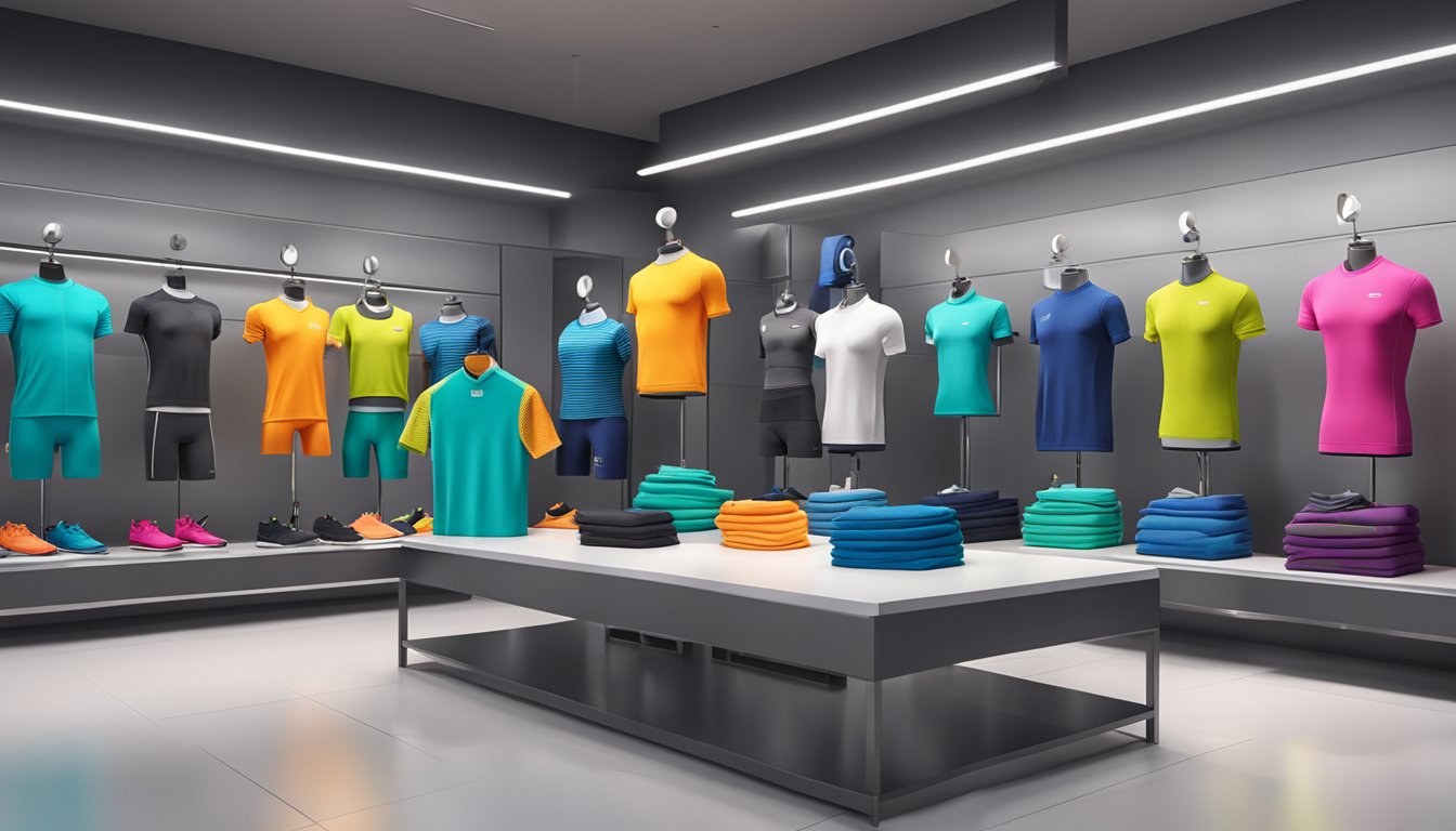 Vibrant gym wear brands displayed on sleek mannequins in a modern store setting