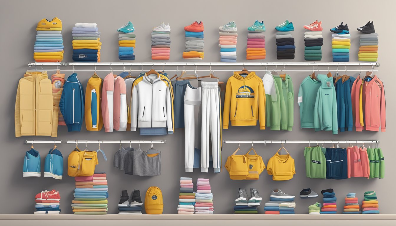 A timeline of gym wear brands, from vintage to modern, displayed on a wall