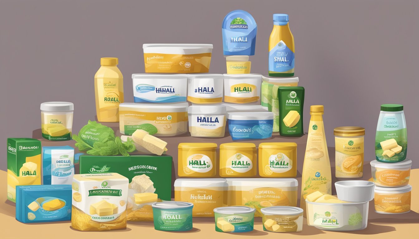 A table with various halal butter brands displayed, each labeled with their respective criteria for being considered halal