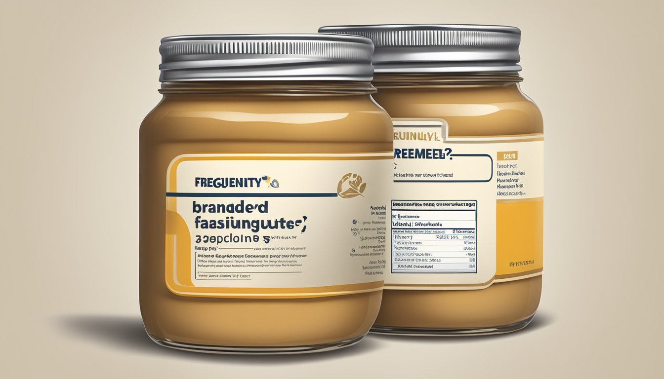 A jar of branded peanut butter with a "Frequently Asked Questions" label