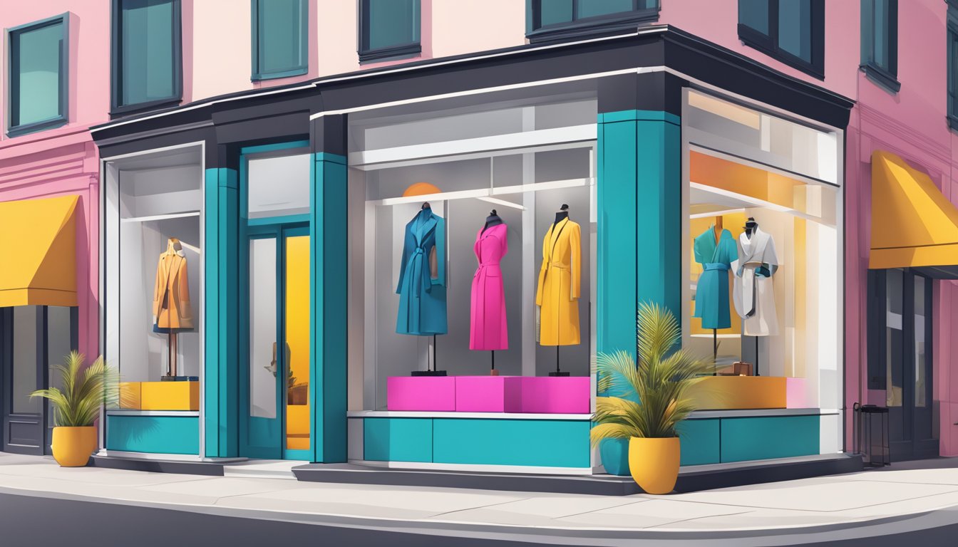 A vibrant and modern storefront, with bold signage and sleek window displays showcasing the latest fashion trends