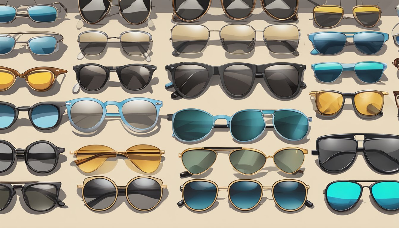 A display of sunglasses from different eras, ranging from classic aviators to modern oversized frames, showcasing the evolution of high fashion styles