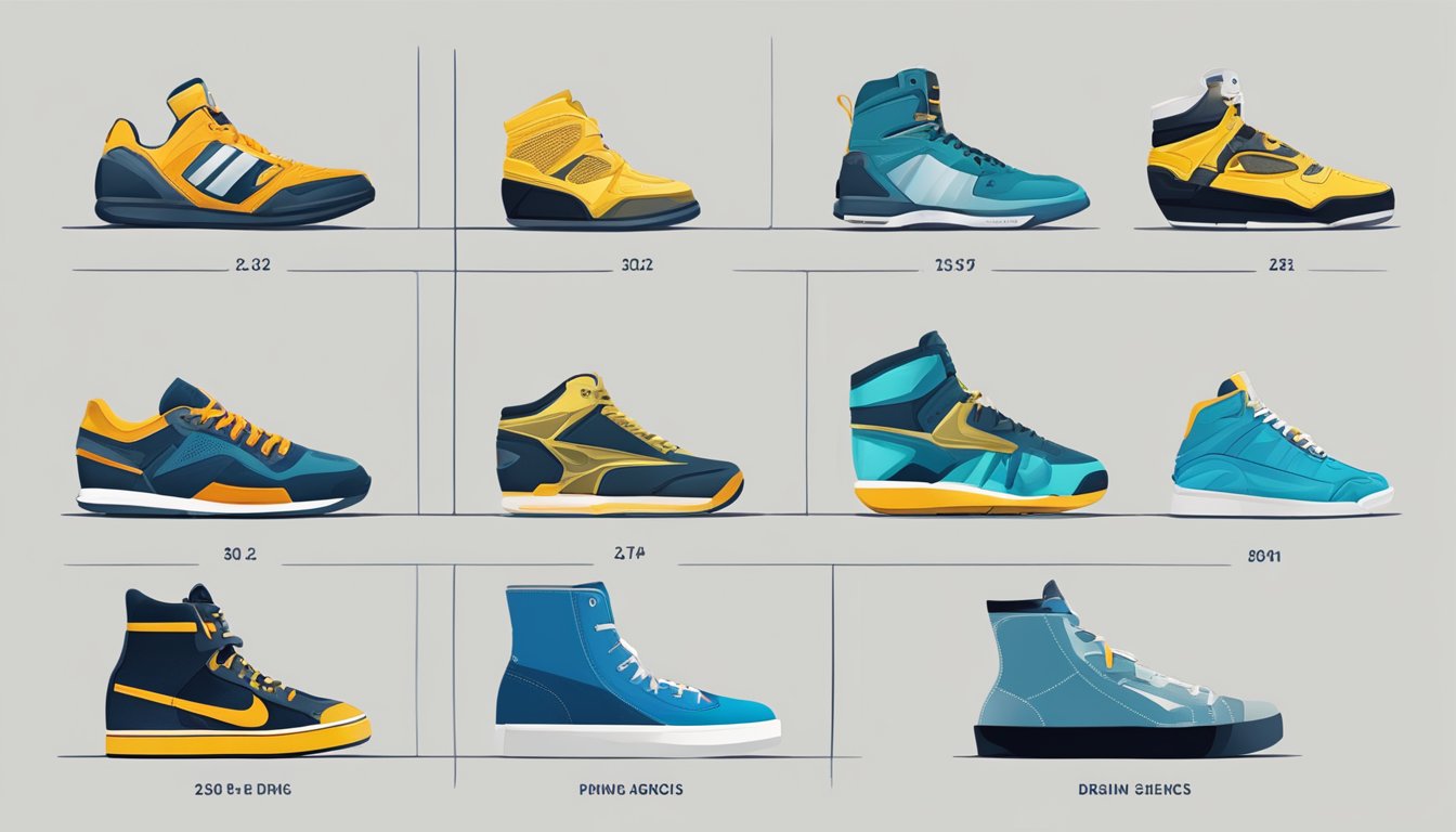 A timeline of shoes morphing from traditional to modern hybrid brand styles, showcasing the evolution of design and technology