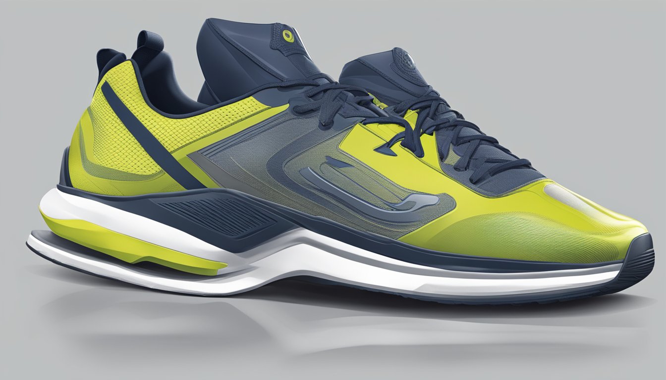 A pair of sleek, modern shoes with a focus on both performance and comfort, featuring a combination of breathable materials and supportive cushioning