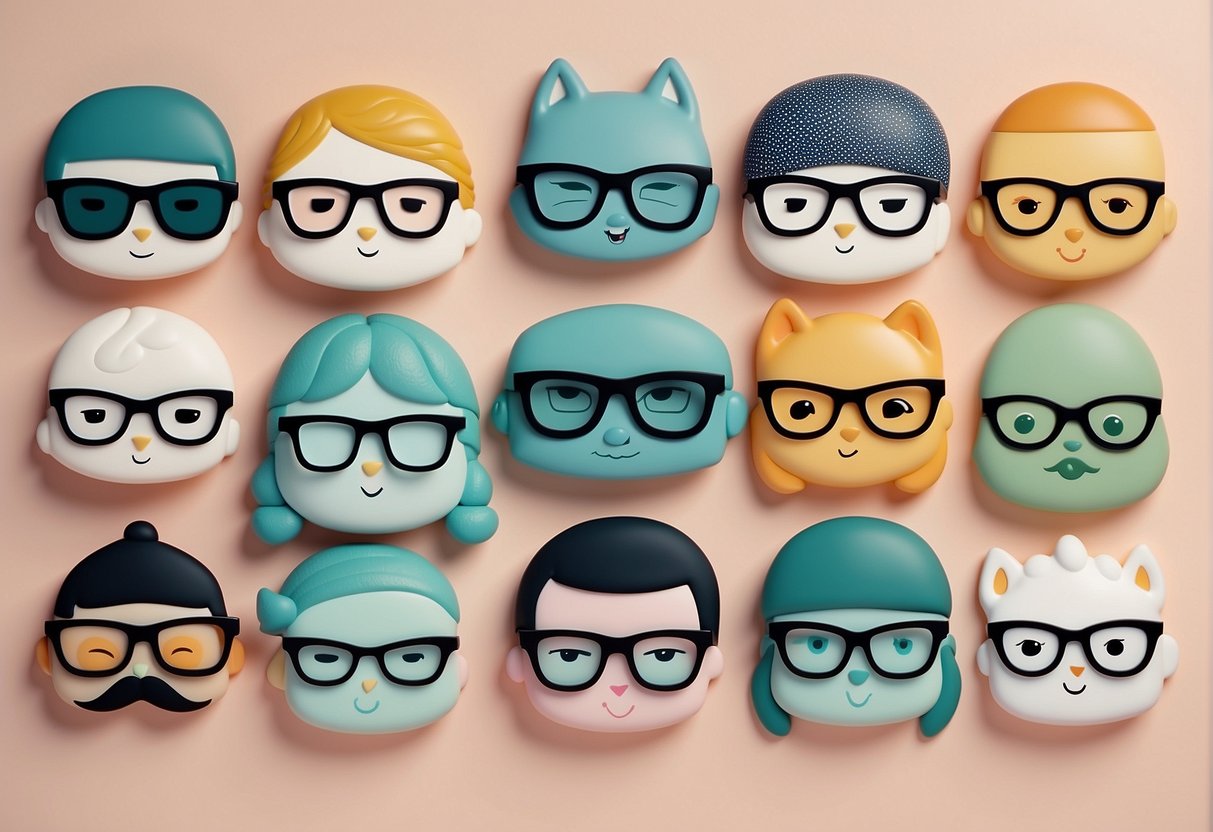 A group of trendy baby names arranged in a modern, minimalist font on a pastel-colored background, with small illustrations of hipster symbols like glasses, bicycles, and coffee cups scattered around the names