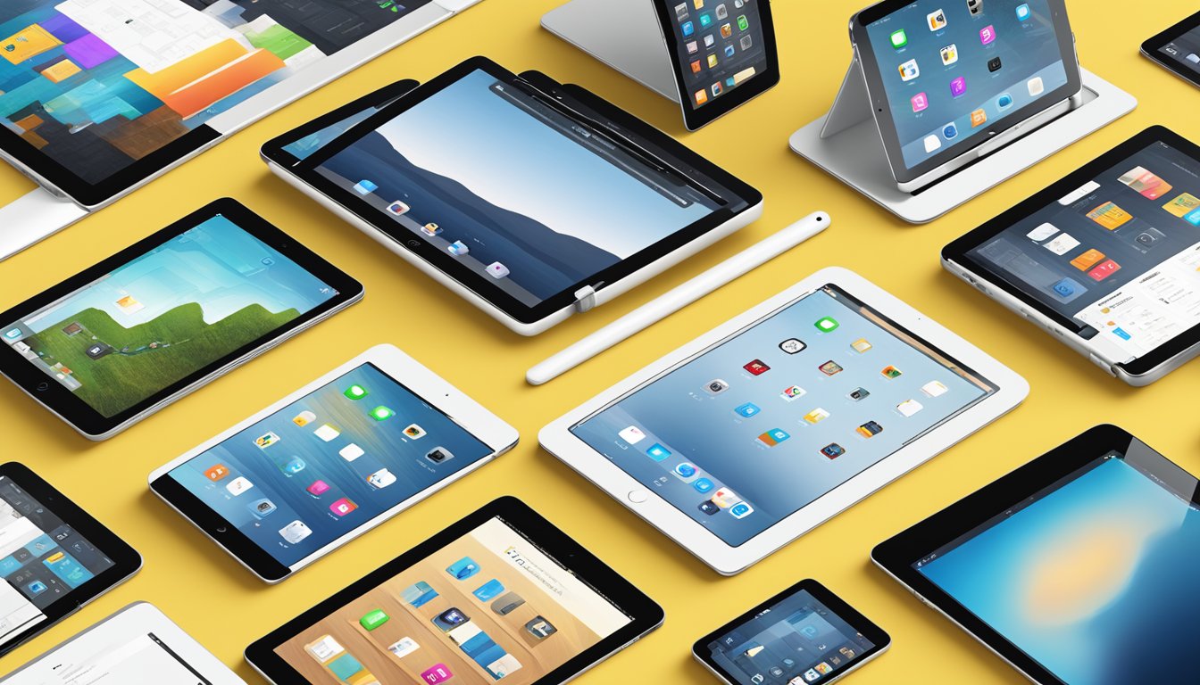 Various iPad models arranged in a clean, modern display. Each device showcases the sleek design and iconic branding