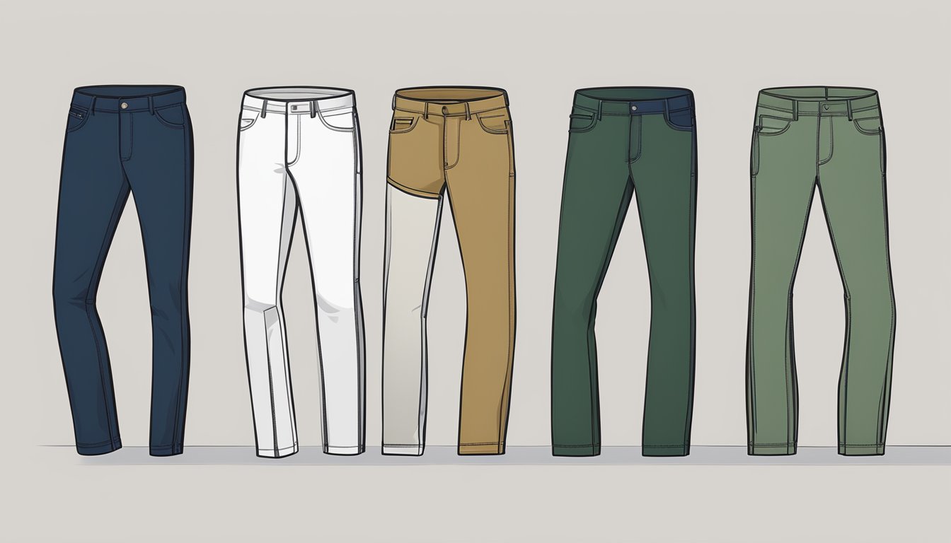 A series of J Brand Houlihan pants, from original design to modern iterations, displayed on a clean, minimalist backdrop