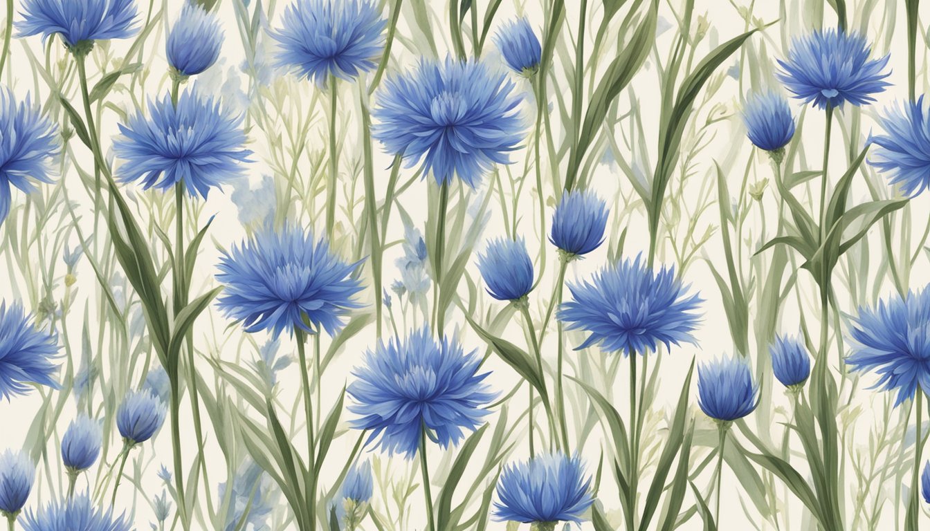 A field of vibrant cornflower blooms, with a gentle breeze rustling the petals, and the iconic blue Klorane logo subtly integrated into the natural landscape