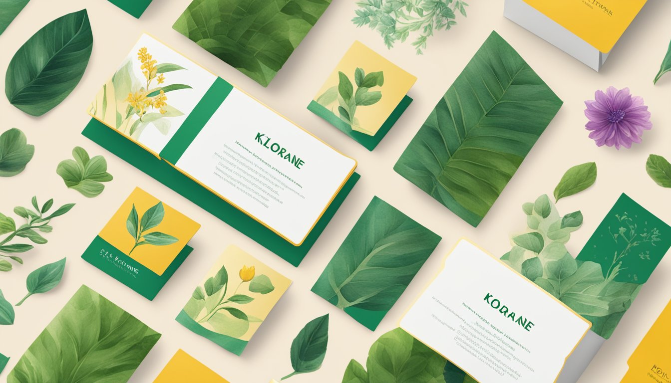 A stack of FAQ cards with the Klorane brand logo, surrounded by various botanical and natural elements