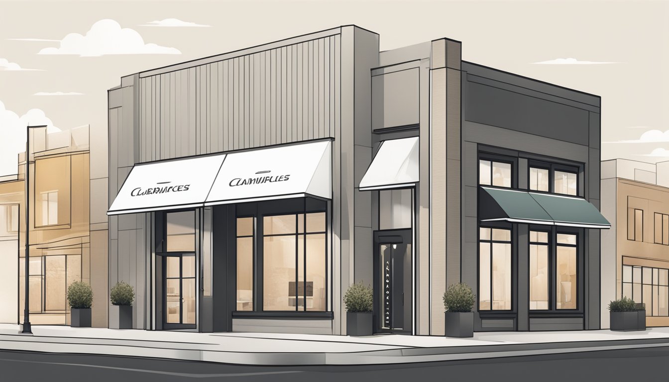 A modern, elegant storefront with sleek typography and minimalist logo. Clean lines and neutral colors convey sophistication and luxury