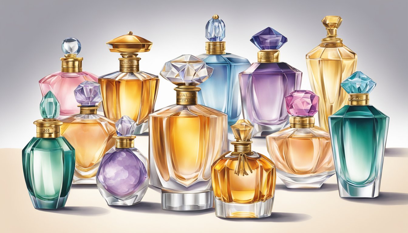 A table displays a variety of ladies' perfume bottles, each exuding elegance and charm. Price tags accompany the bottles, hinting at the allure of luxury