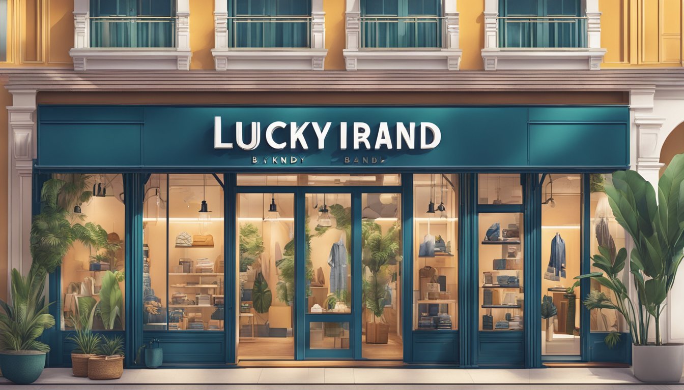 A vibrant and modern storefront with bold typography and sleek design, reflecting the high-quality and trendy style of Lucky Brand in Singapore