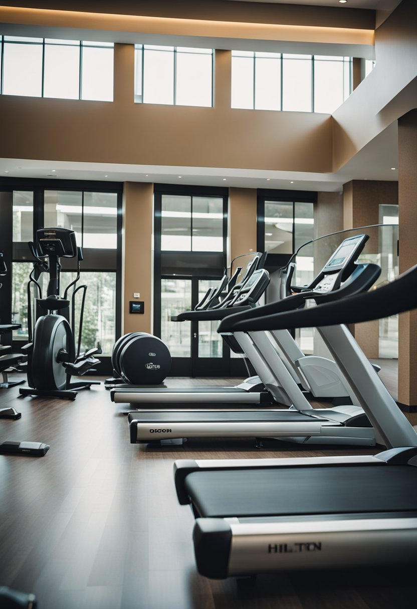 A grand Hilton Waco hotel with a modern fitness center