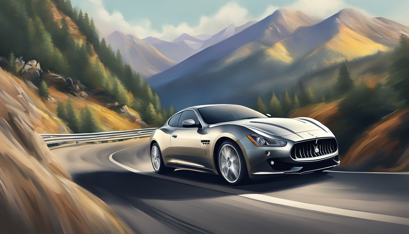 Sleek Maserati models speeding on a winding mountain road