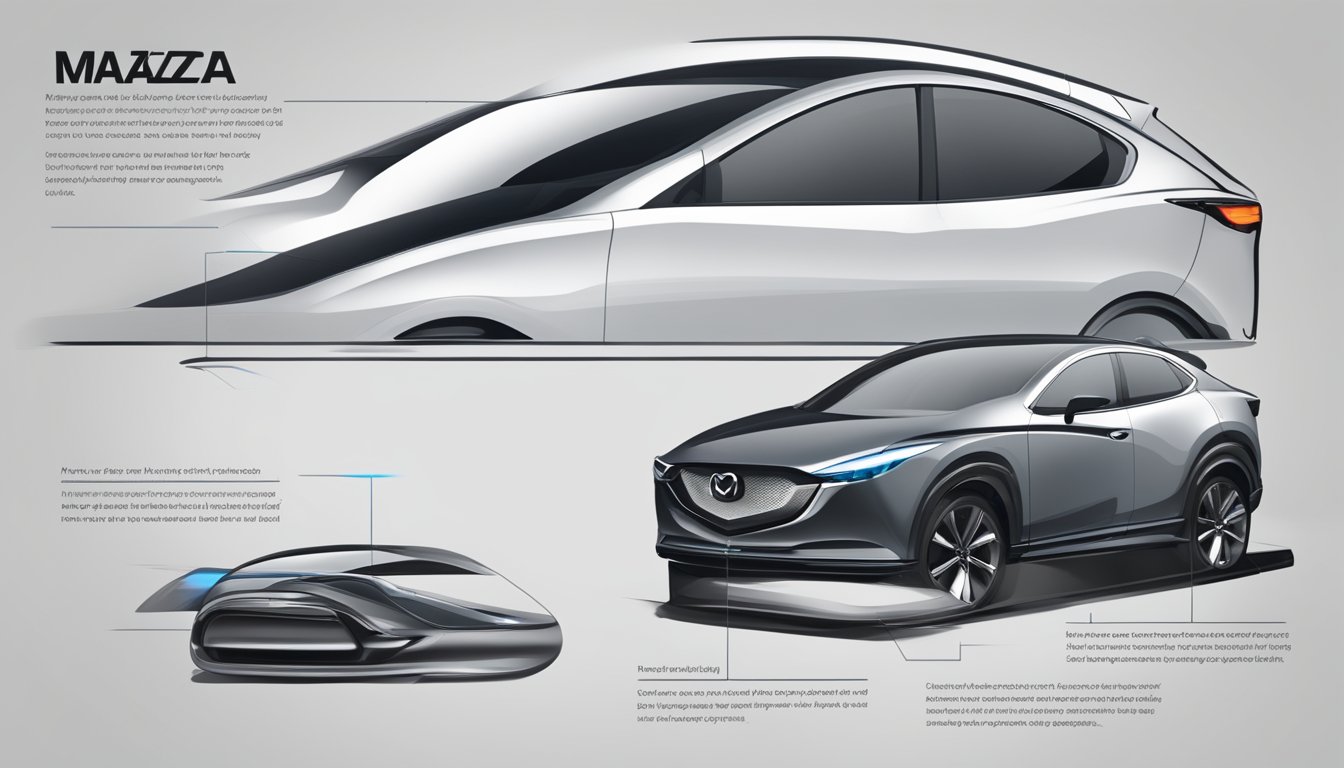 A sleek Mazda logo displayed prominently with a list of frequently asked questions surrounding it