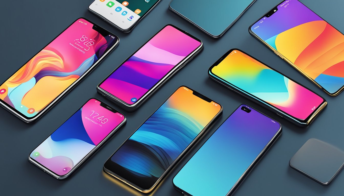 Modern phones from popular US brands display advanced features and sleek designs. Cutting-edge technology and vibrant screens are showcased in a variety of models