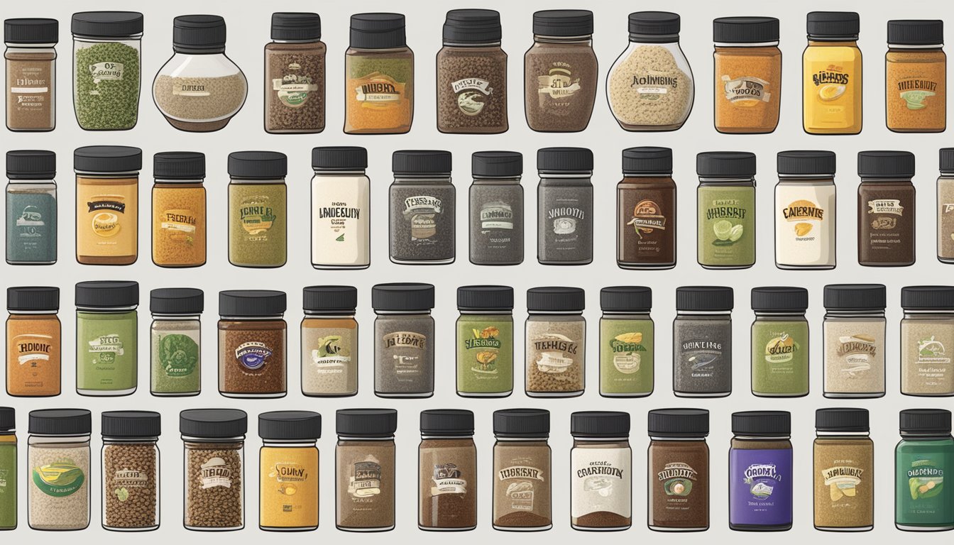 Various seasoning brands arranged in rows with a "Frequently Asked Questions" sign above