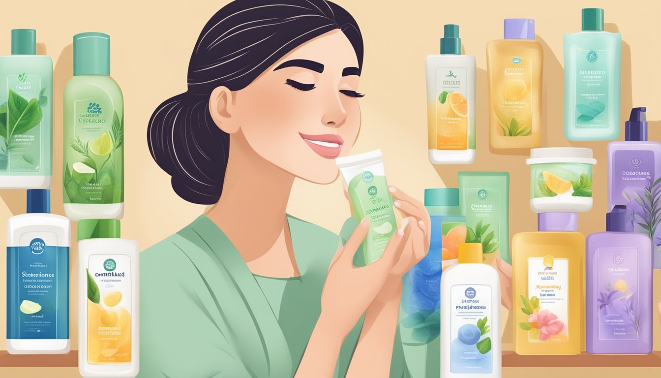 A woman carefully selects natural face cleanser brands, avoiding harmful chemicals