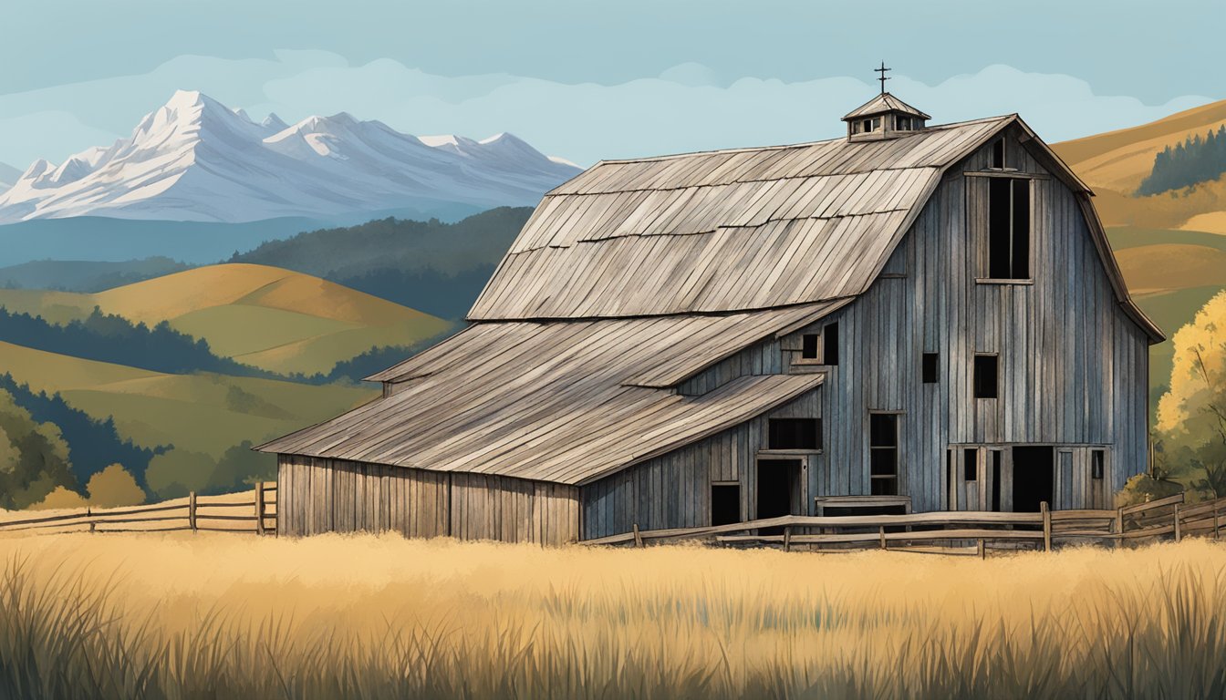 A rustic barn with the Otto Brand logo painted on the weathered wooden exterior, surrounded by rolling hills and a clear blue sky
