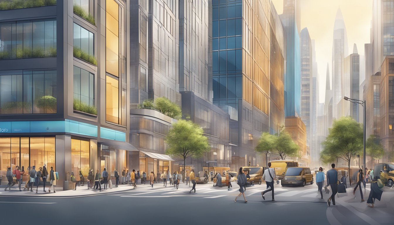 A bustling city street with modern buildings and bustling activity, showcasing the dynamic and diverse opportunities for the otto brand