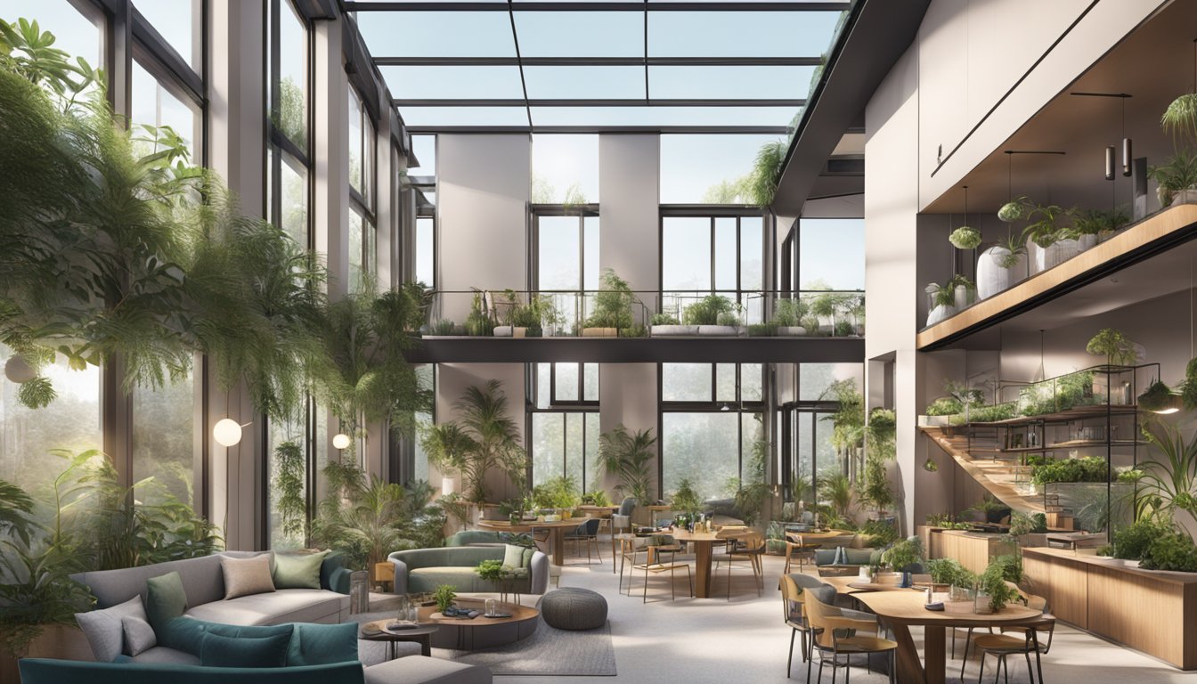 The scene depicts Ovolo's brand origin and vision through a dynamic combination of modern architecture and nature, with a focus on sustainability and innovation