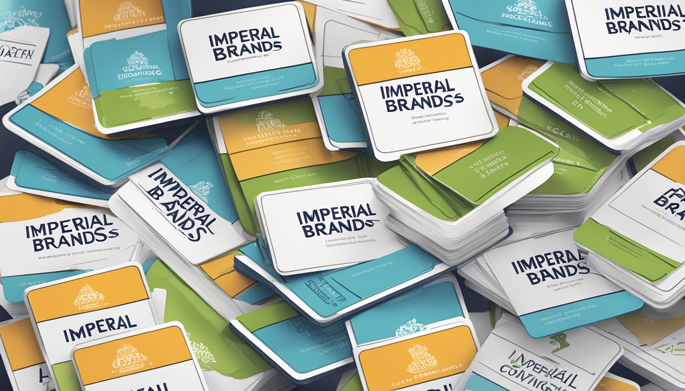 A stack of FAQ cards with "Imperial Brands" logo, surrounded by customers and employees