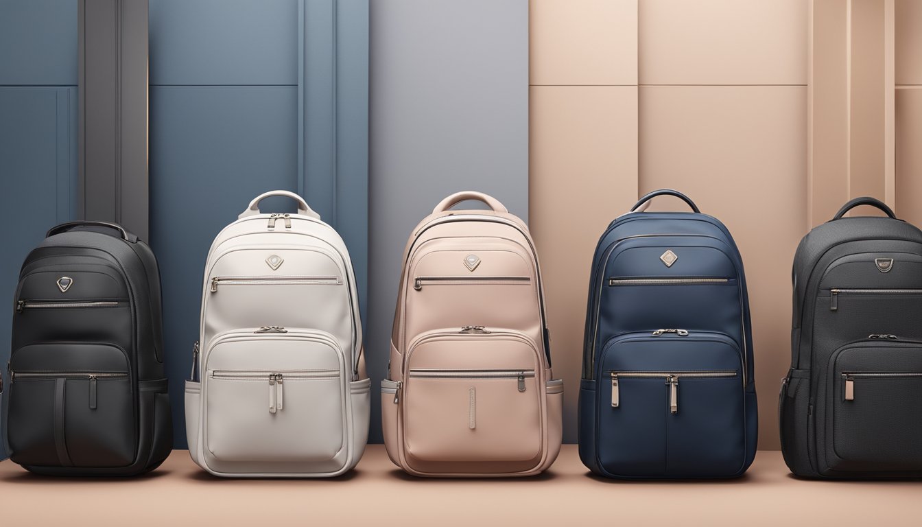 A display of top luxury backpack brands with their logos and product features showcased on a sleek and modern backdrop