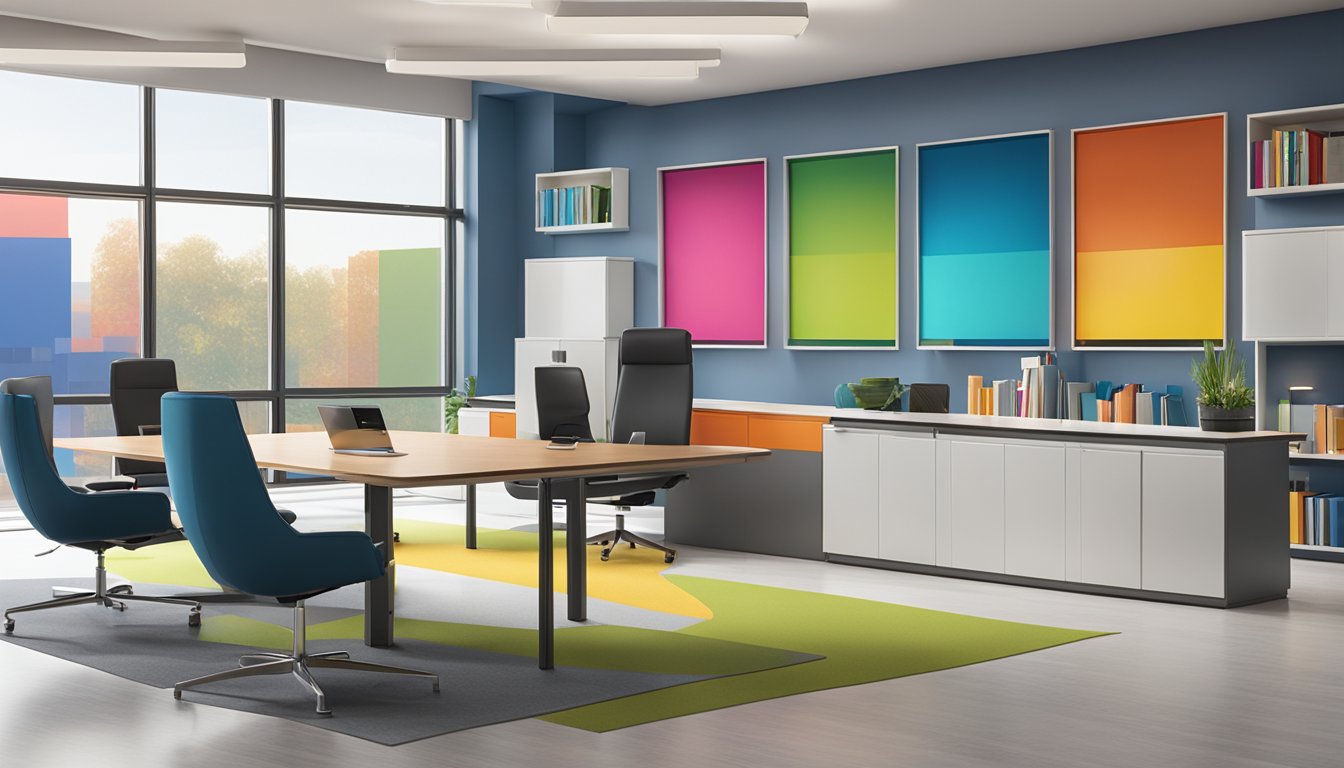 The Newell Brands logo stands prominently against a modern office backdrop, with sleek furniture and vibrant company colors