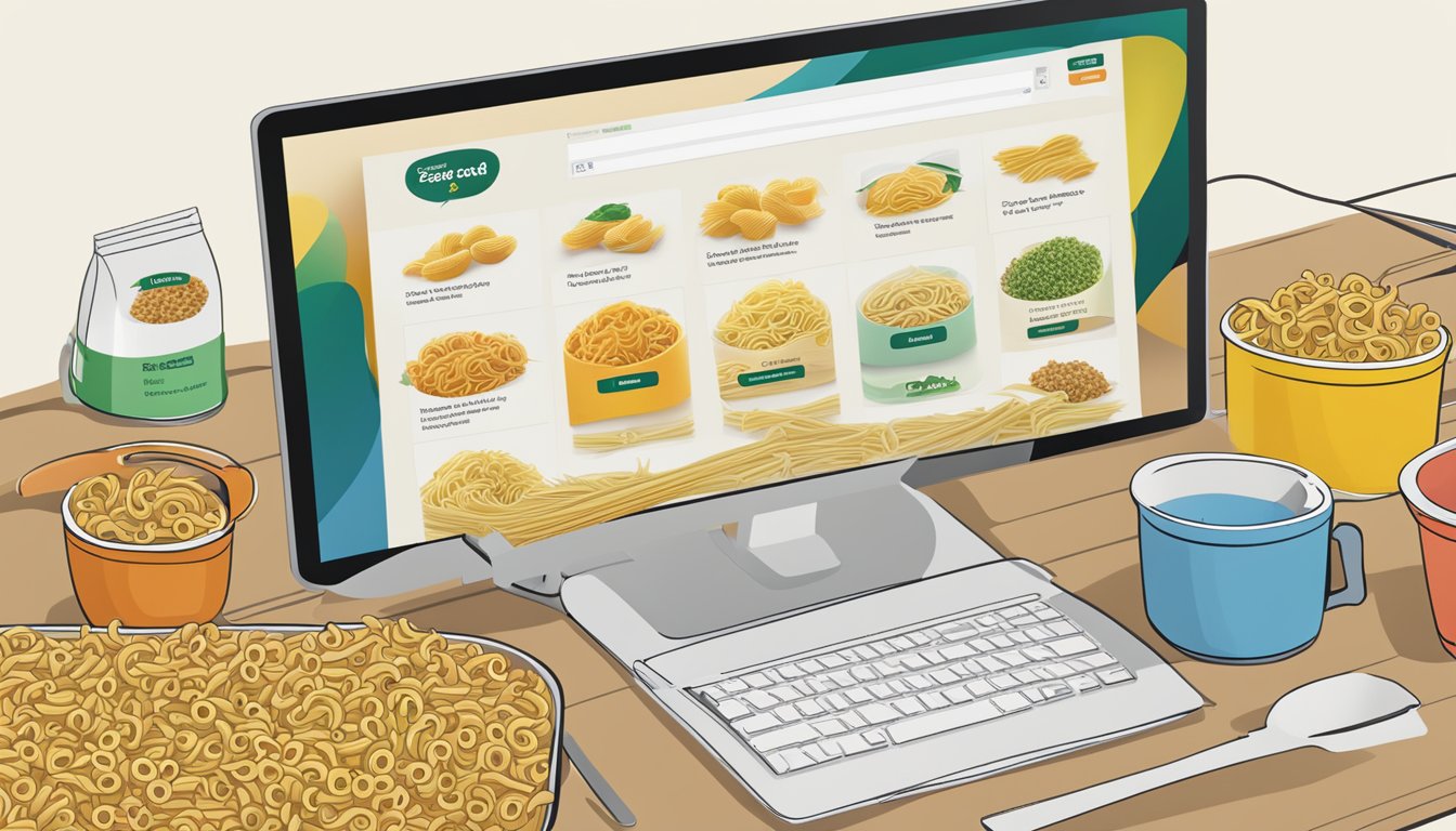 Various pasta brands' frequently asked questions displayed on a computer screen with a search bar and logo