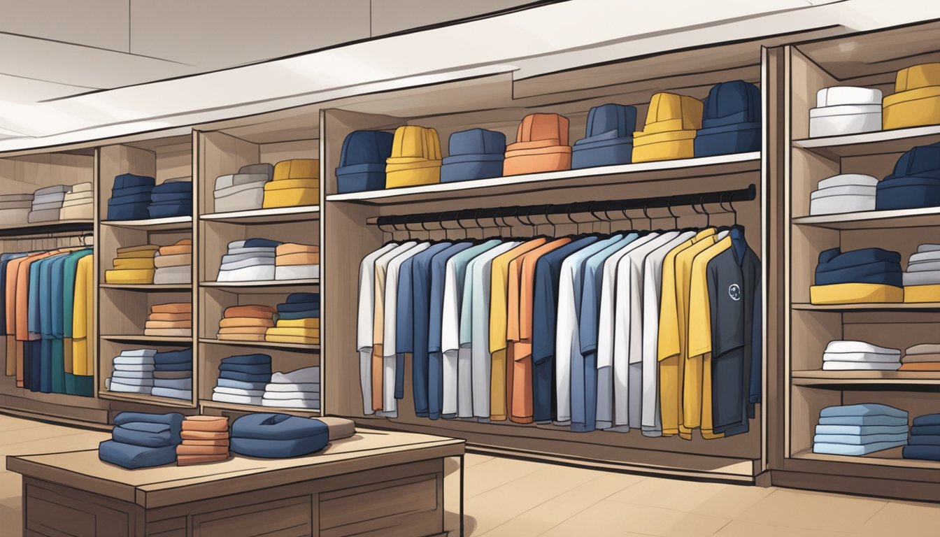 Shelves display various shirt brands in a Singapore store